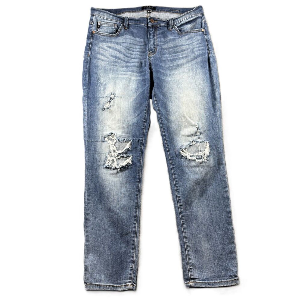 Judy Blue Women Jeans Boyfriend Distressed Stretch Medium Wash 13/31 P118